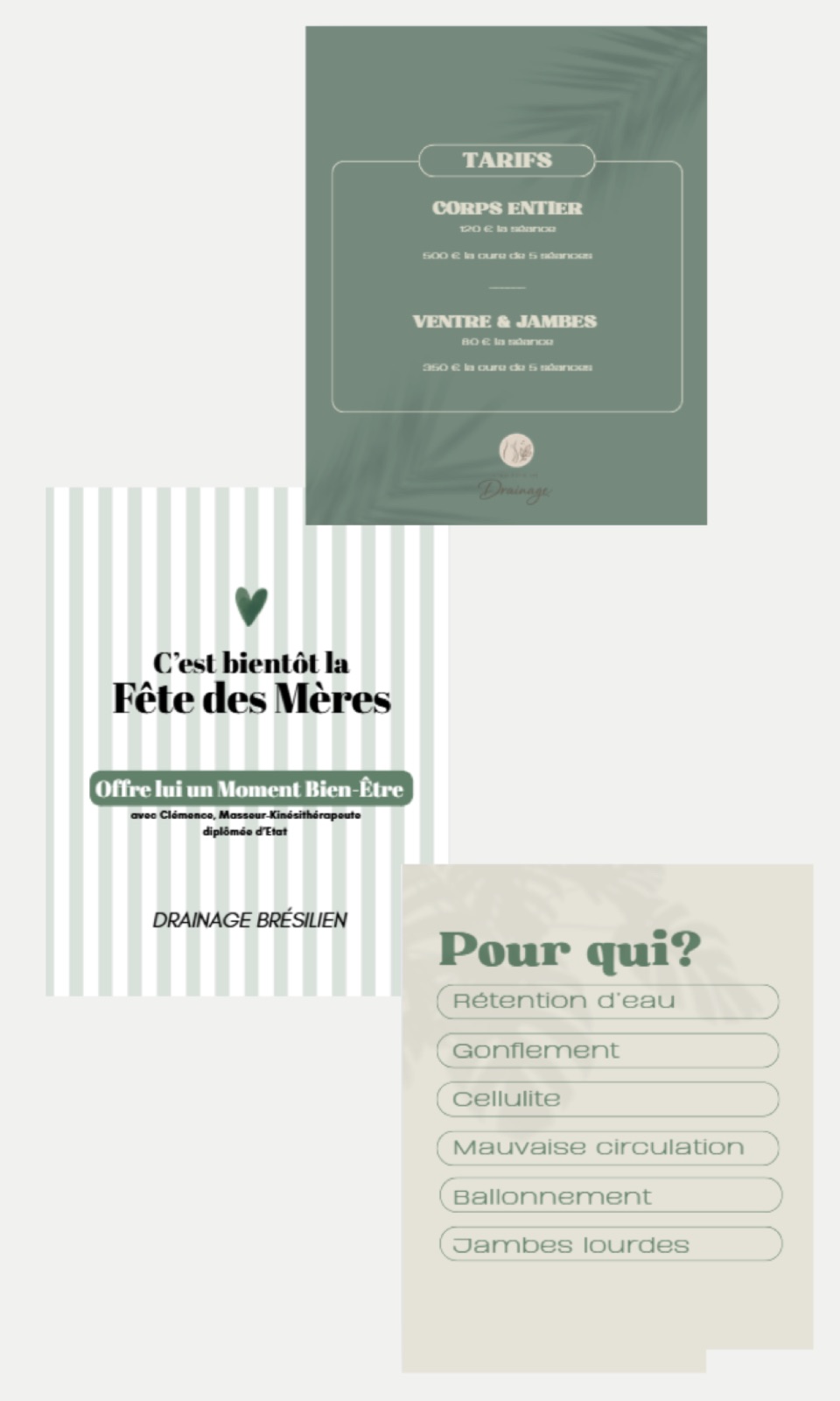 L'atelier du drainage : visuels Instagram, tarifs et fête des mères