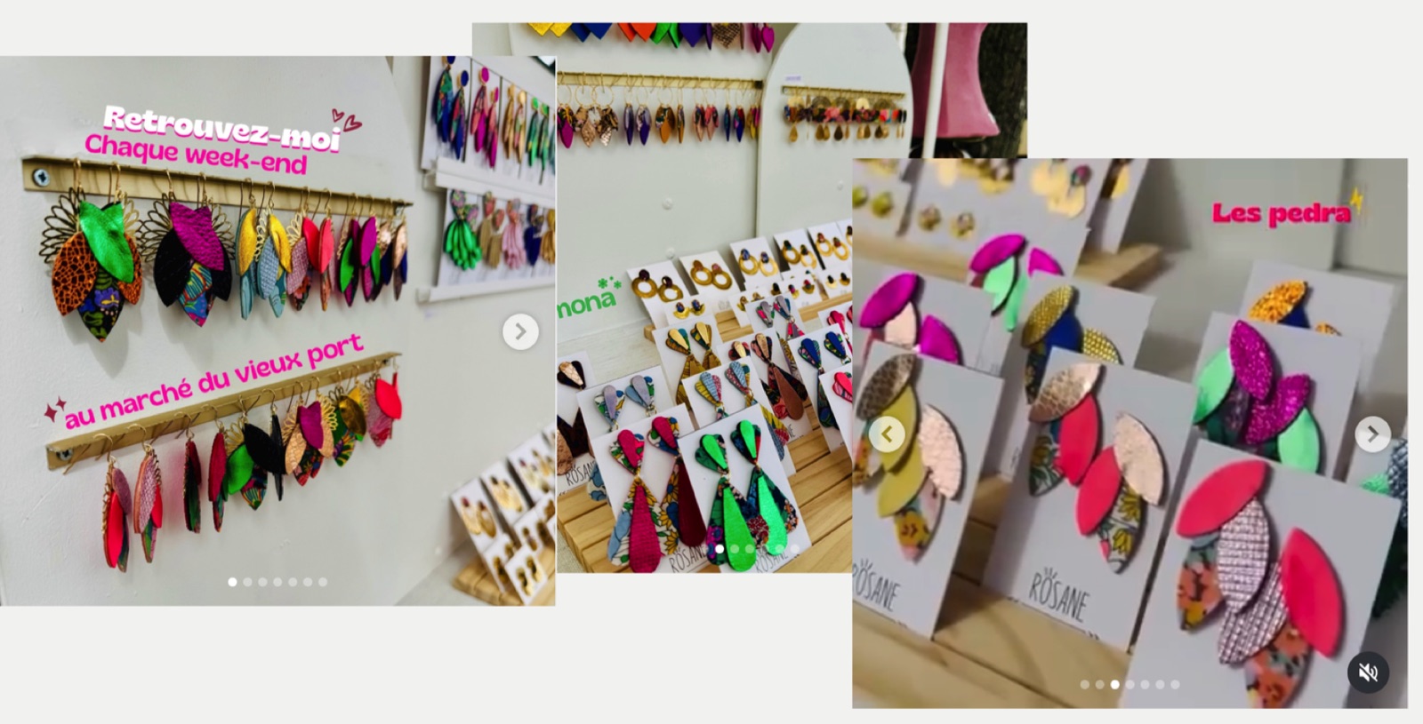 Rosane Bijoux : publications Instagram des boucles d'oreilles en cuir